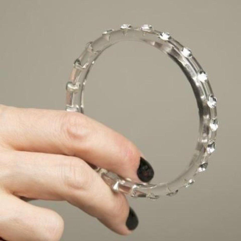 Translucent Lucite Bangle With Embedded Rhineston… - image 3